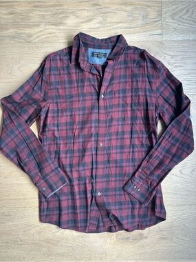 Banana Republic Factory Button-Up Shirt Plaid Burgundy/Blue M